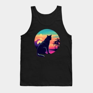 cat retro sunset retrowave Tank Top